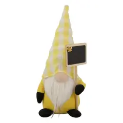 10" Yellow Gingham Hat Springtime Gnome with Chalk Board