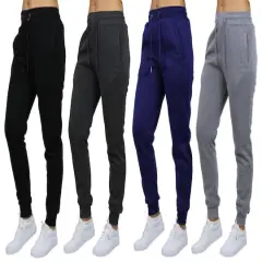 Galaxy by Harvic Women's Relaxed Fit Fleece-Lined Jogger Sweatpants 4 Pack Black/Charcoal/Navy/Heather Gray