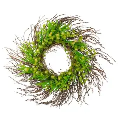 20" Green & Yellow Flower Buds, Leaves & Twigs Wreath
