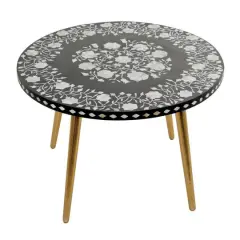 30" Gold Aluminum & Wood Eclectic Coffee Table