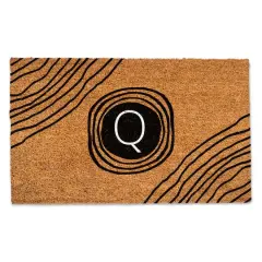 Black Monogram Circle Natural Coir Doormat Q