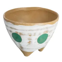 Hello Honey&reg; 8" Multicolor Boho Stoneware Footed Planter with Painted Geometric Design