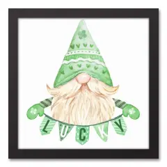 Lucky Leprechaun Framed Canvas 12" x 12" Black Framed Canvas
