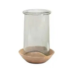 Hello Honey&reg; 13'' Glass Hurricane with Wood Base