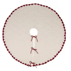 Glitzhome&reg; 52" Knitted White Christmas Tree Skirt with Red Trim & Pom Pom