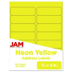 JAM Paper 1.3" x 4" Address Labels, 126ct. Neon Yellow