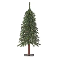3ft. Mountain Fir Artificial Christmas Tree with Natural Wood Pole, Soft White LED Lights