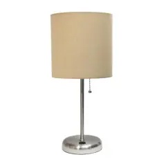 Creekwood Home 19.5" Oslo USB Port Table Lamp Brushed Steel/Tan Shade