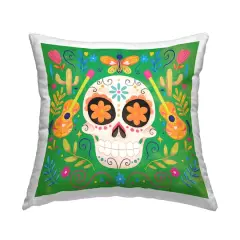 Stupell Industries Green Day of Dead Patterned Skull Throw Pillow