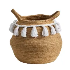 11" Boho Chic Handmade Natural Cotton Woven Basket Planter with Tassels