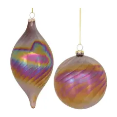 6ct. Iridescent Glass Swirl Ornaments
