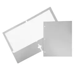 JAM Paper Laminated 2-Pocket Glossy 3-Hole Punch School Folders, 6ct. Silver