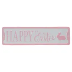 Pink & White Happy Easter Bunny Metal Wall Sign