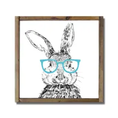 Easter Bunny Glasses Framed Wood Plaque