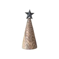 Hello Honey&reg; 9.5" Carved Mango Wood & Metal Christmas Tree with Black Star