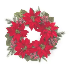 24.5" Poinsettia Flower Pine Wreath