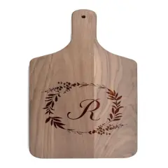 Floral Wreath Monogram Walnut Paddle Cutting Board R
