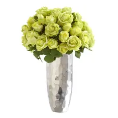 20" Rose Artificial Arrangement in Silver Vase Green