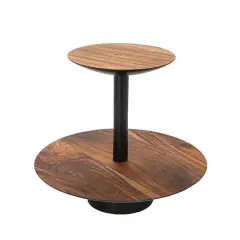 Hello Honey&reg; 9" Round 2-Tier Acacia Wood & Metal Tray