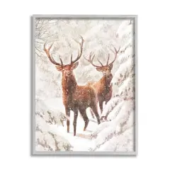 Stupell Industries Elks Snowy Forest Wildlife Black Framed Giclee Art Gray