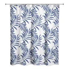 Palm Print Shower Curtain Blue and White