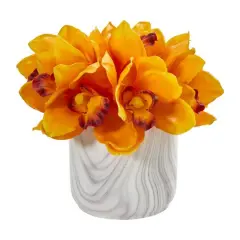 7" Boat Orchid in Marbled Vase Orange