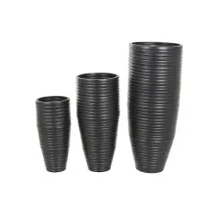 Black Ribbed Floor Metal Vase Set with Horizontal Grooves
