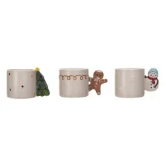 Hello Honey&reg; 4" Hand-Painted Stoneware Mug with Holiday Icon Shaped Handle Set