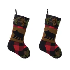 Glitzhome&reg; 22" Red & Black Plaid Bear Stockings, 2ct.