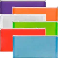 JAM Paper 5" x 10" Assorted Zip Closure Plastic Envelopes, 6ct.