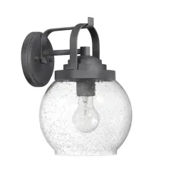 Hello Honey&reg; Bertram Distressed Zinc Industrial Lantern Seedy Glass Globe & Metal Wall Mounted Outdoor Light