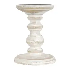 Whitewashed Wood Carved Pillar Candle Holder by Ashland&reg;