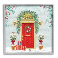 Stupell Industries Winter Doorway Christmas Gifts Framed Giclee Art Gray