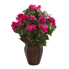 24" Pink & Green Bougainvillea Artificial Plant in Decorative Planter