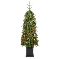 Glitzhome&reg; 4ft Pre-lit Green Artificial Christmas Porch Tree, Warm White Lights
