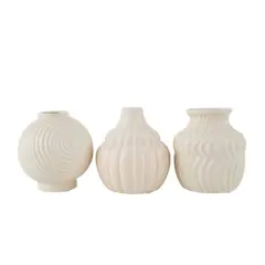 6" Cream Ceramic Abstract Textured Vase Set