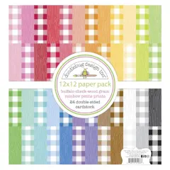 Doodlebug Design Inc.&trade; Buffalo Check & Wood Grain Rainbow 12" x 12" Cardstock, 24 Sheets
