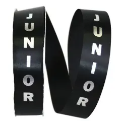 The Ribbon Roll 1.375" x 100yd. Satin Junior Ribbon Black/Silver