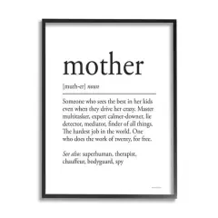 Stupell Industries Mother Definition Funny Motivational Phrase Superhuman Synonym Framed Giclee Art Black