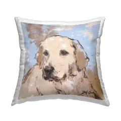 Stupell Industries Happy Brown Dog Abstract Blue Background Throw Pillow, 18" x 18"