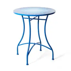 Glitzhome&reg; 28" Blue Outdoor Metal Folding Bistro Table with Ceramic Tile Top