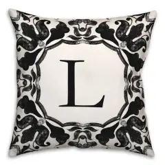 Black & White Monogram Indoor/Outdoor Pillow L