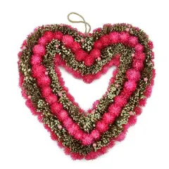 Pink Botanicals and Twigs Artificial Valentine's Day Heart Wreath 13" Unlit