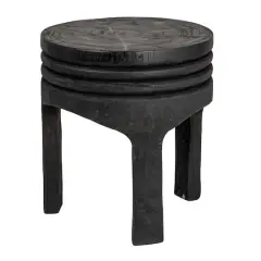 Hello Honey&reg; 15.8" Round Paulownia Wood Carved Stool Black