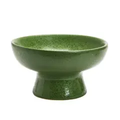 Hello Honey&reg; Matte Green Reactive Glaze Stoneware Footed Bowl