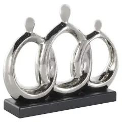12" Silver Abstract Family Figures Decorative Sculpture with Black Rectangular Base