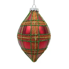 5.5" Red Glitter Plaid Glass Onion Ornament by Ashland&reg;