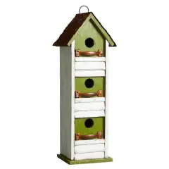 Glitzhome&reg; 18" Distressed Wood Cottage with Shutter Texture Birdhouse