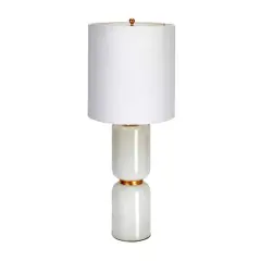 Hello Honey&reg; 2ft. Stacked Glass Base Table Lamp with White Cotton Drum Shade