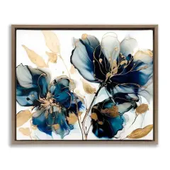Stupell Industries Blue Swirling Modern Flowers Floater Framed Art Brown